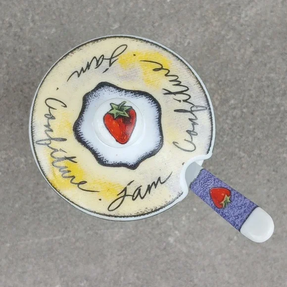 Decorative Ceramic Sugar Bowl & Spoon, Fruit: Strawberry Blueberry Cherry Orange - Picture 2 of 6